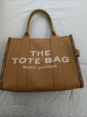 Marc Jacobs Tan Canvas The Tote Bag with White Logo